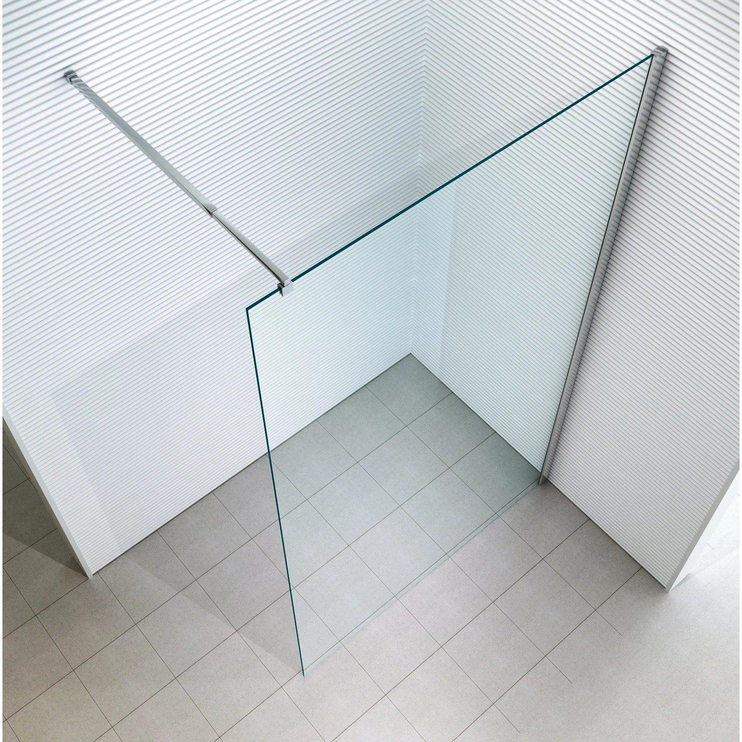 Glaszentrum Hagen Walk-In Duschwand, 160x200cm, Klarglas mit Stabilisationsstange.