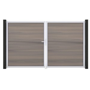 GroJa Solid Steckzaun Tor, DIN links, Bi-Color Sand, 2-flügelig mit Alu-Rahmen.