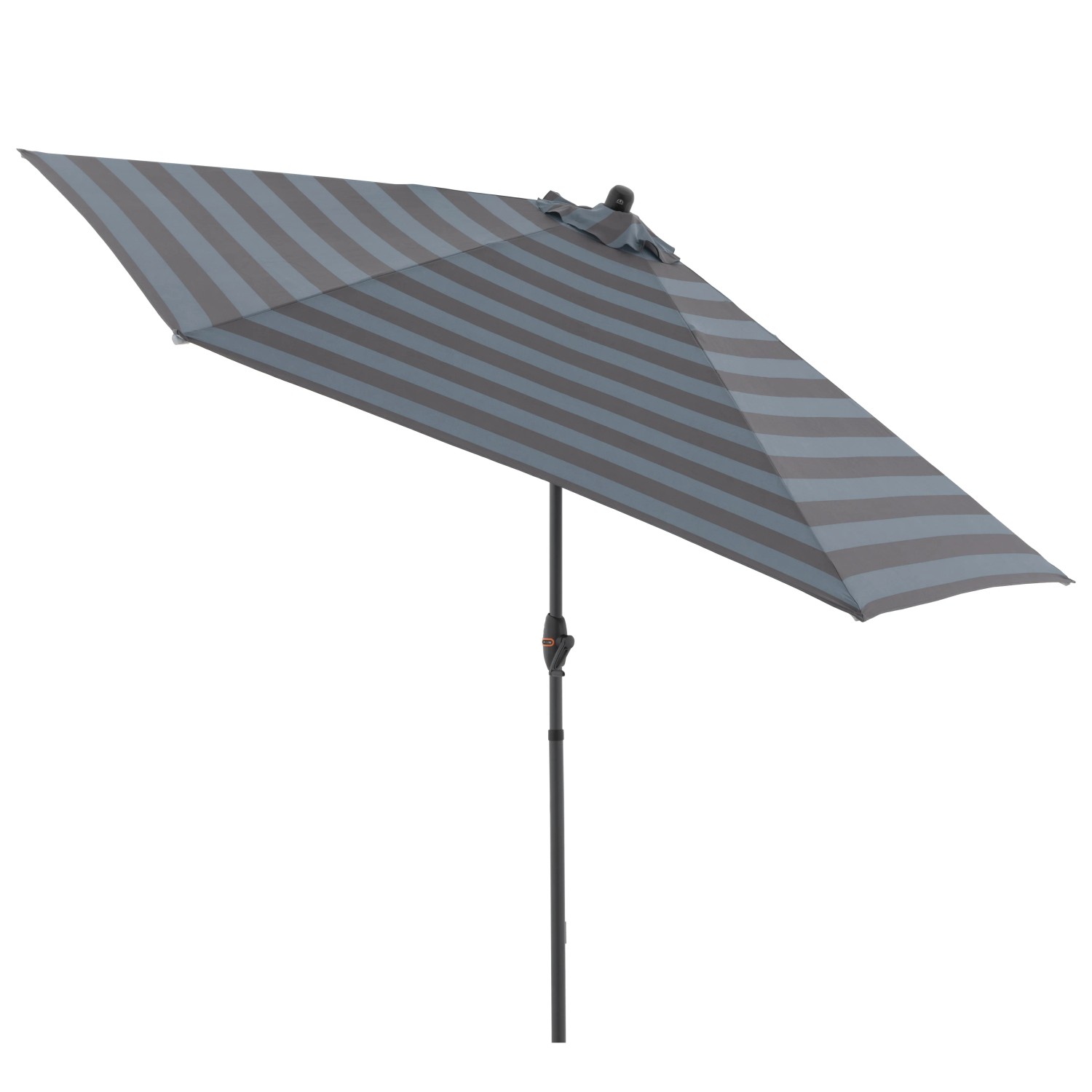 Blau-grauer Doppler Marktschirm MyZone mit Knickfunktion und Streifenmuster.