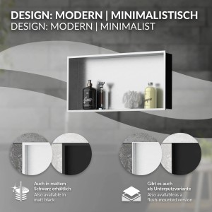 Silberne LuxeBath Wandnische aus Edelstahl, 60x30x10 cm, für Dusche und Bad.