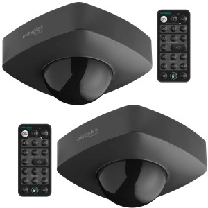 Oktaplex Tim 2er Set Bewegungsmelder für Decke, 360° Erfassung, anthrazit, mit Fernbedienung.