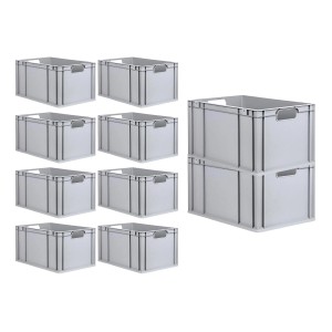PROREGAL Spar Set: 10 graue Euroboxen mit Deckel, 60x40x32cm, stapelbar.