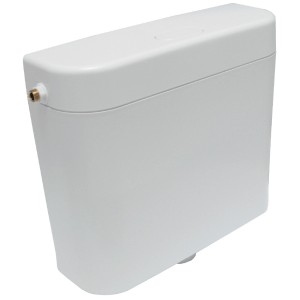 Weißer Grohe QuickFix Aufputzspülkasten (35,6 cm breit) mit Spül-Stopp-Taste.