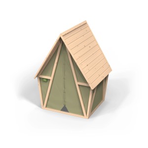 Exit Spielhaus Yuki 100: Holz-Spielhaus mit grüner Plane, ideal für den Garten.