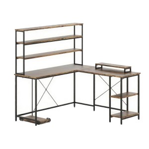 Costway L-förmiger Gaming Schreibtisch mit Monitorständer Braun