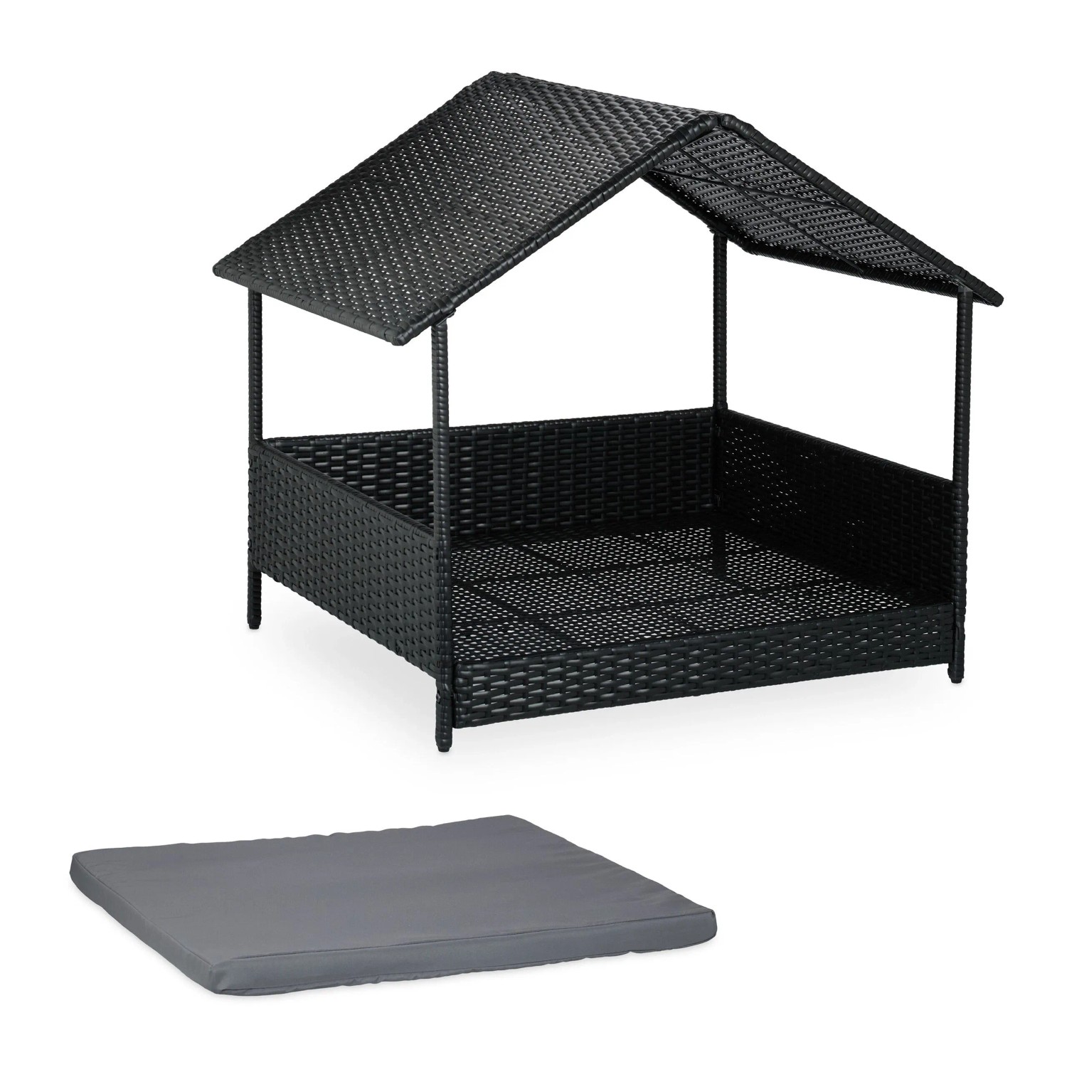 Relaxdays Hundeliege Polyrattan Anthrazit Mit Dach 81 cm x 90 cm x 68 cm 9,7 kg_5