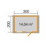 Grundriss WEKA Gartenhaus Premium28 FT Natur, 300x200 cm, mit Maßangaben.