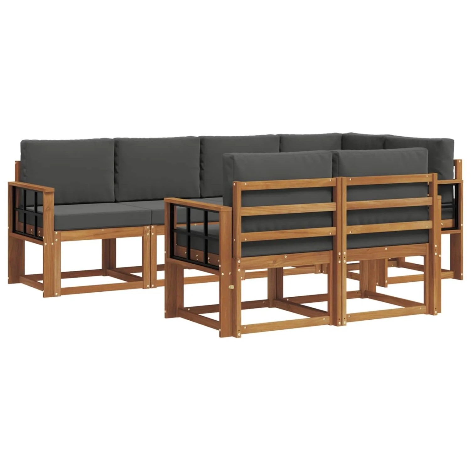 vidaXL Outdoor-Sofagarnitur mit Kissen 7-Tlg Natur und Anthrazit 3366545