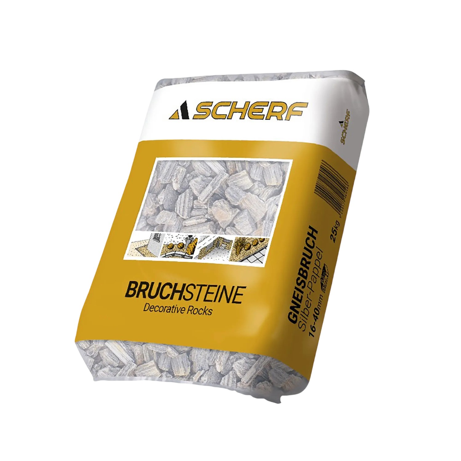 Sack Scherf Gneisbruch Silber-Pappel, 16-40 mm, 25 kg, Zierkies für Garten und Landschaft.