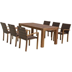 Rechteckiger Garden Pleasure Gartentisch Topeka aus Holz mit 6 Stühlen.