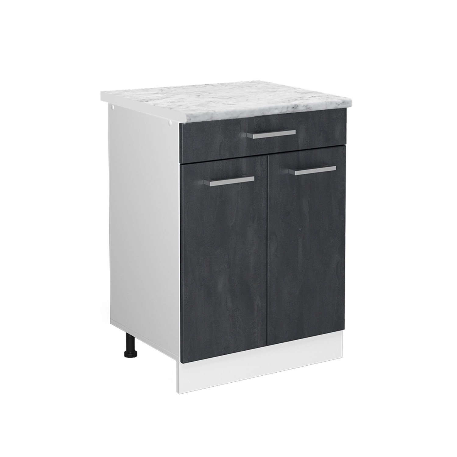 Vicco Küchenunterschrank R-Line Schubladenschrank für die Küche Schwarz Beton 60 cm AP Marmor mit Weiß Korpus