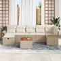 Beiges 8-teiliges vidaXL Garten-Sofa-Set aus Poly Rattan mit Kissen und Stauraum.