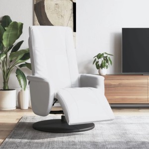 Weißer Relaxsessel mit Fußteil aus Kunstleder, drehbarer Loungesessel für entspannte Stunden.