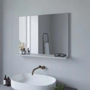 Rechteckiger Aquabatos Badspiegel 50x70 cm mit Ablage und silber mattem Aluminiumrahmen.