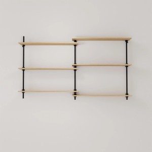 Wandregal Set Ar Shelving Deco, 92,5x160x17 cm, mit Holzregalböden und schwarzem Stahlgestell.