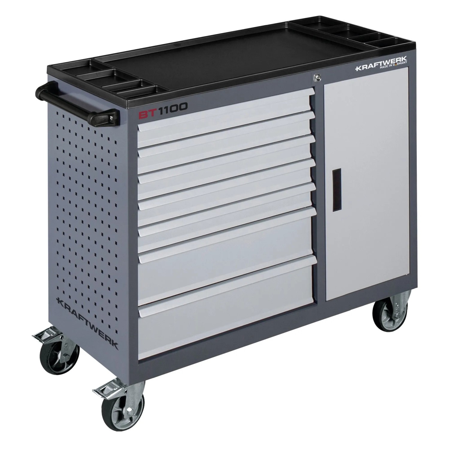 Kraftwerk Werkstattwagen BT110 60/40 Leer 7 Schubladen Grau-Silber