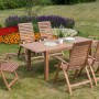 7-teiliges Gartenmöbel-Set Paraiba aus braunem Akazienholz mit Ausziehtisch und Klappsesseln.