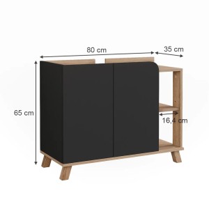 Vicco Waschbeckenunterschrank Karen, 80x65 cm, Sonoma/Anthrazit, mit 2 Türen und offenem Regal.