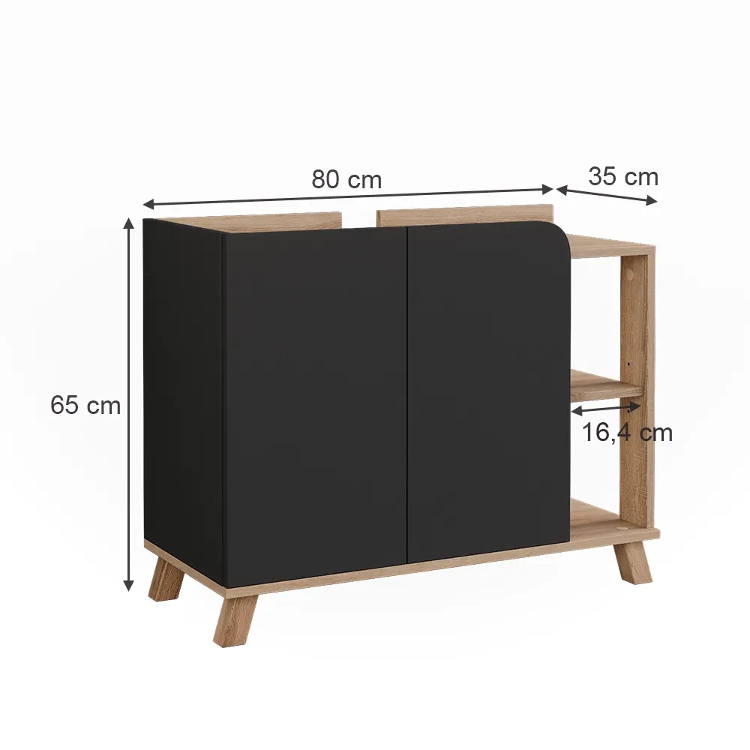 Vicco Waschbeckenunterschrank Karen, 80x65 cm, Sonoma/Anthrazit, mit 2 Türen und offenem Regal.