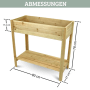 DELUKE Hochbeet KLEO aus Holz mit Ablage und Maßen. Ideal für Balkon, Terrasse und Garten.