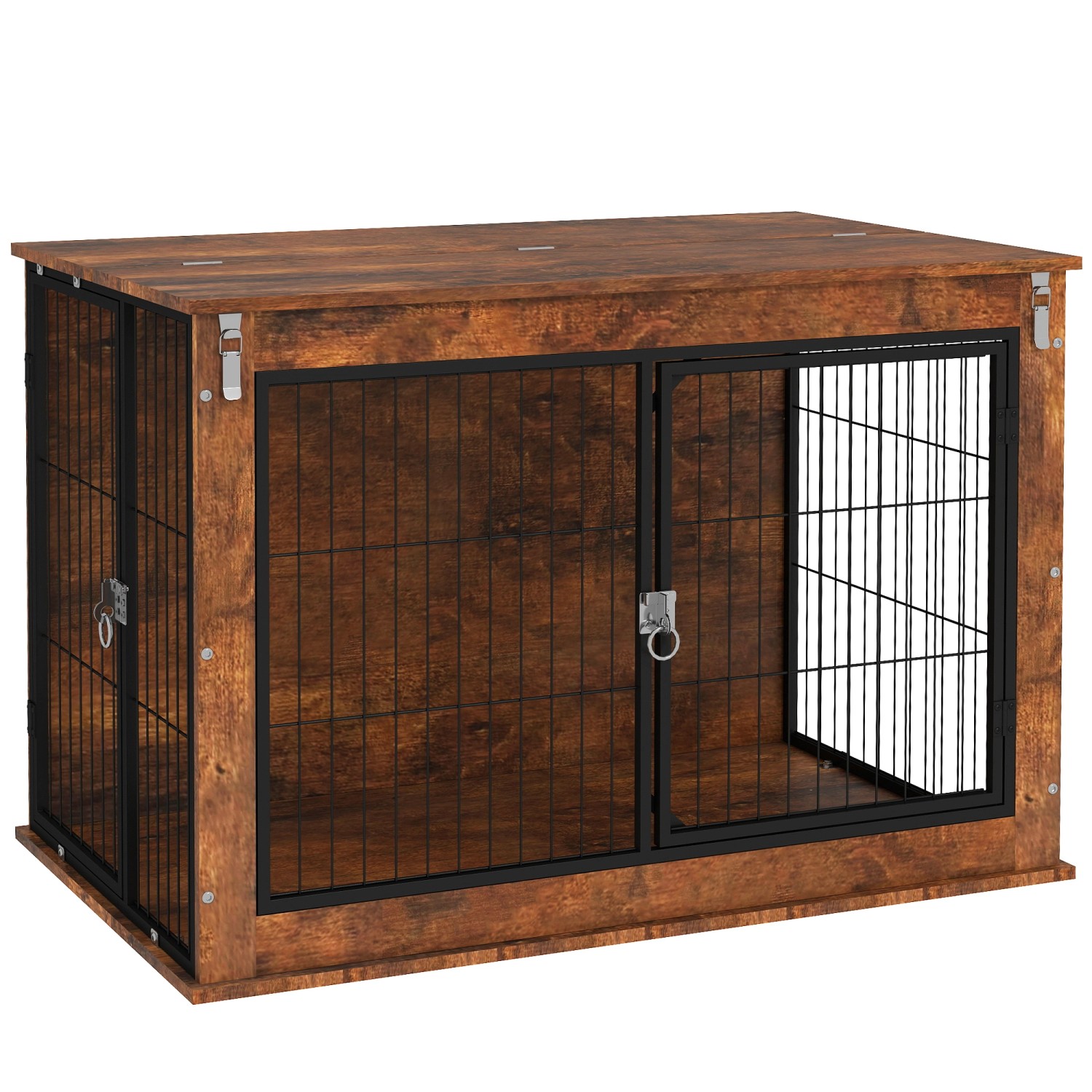 PawHut Hundekäfig Spanplatte Stahl Rustikal-Braun 98L x 60B x 65,5H cm
