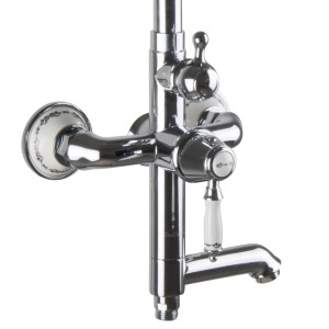 PaulGurkes Nostalgie Duschsystem Aufputz, Chrom, mit Regendusche, Handbrause und Auslauf.