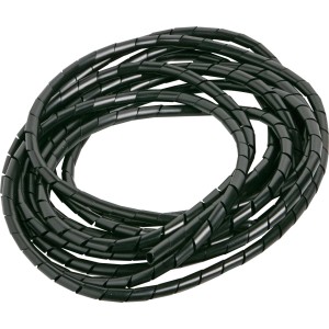 Schwarzer Spiralkabelschlauch, Ø 8 mm, 5 m, zur Kabelordnung und Kabelschutz.