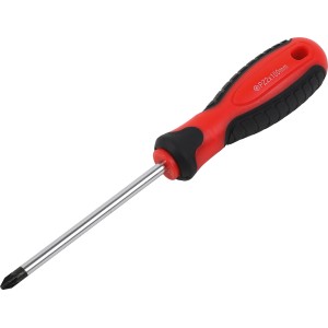 Schraubendreher PZ2 x 100 mm mit rot-schwarzem 2-Komponenten-Griff.