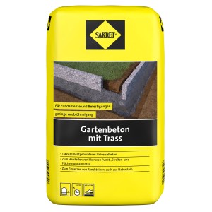 Sakret Gartenbeton mit Trass 10kg im gelben Sack, geeignet für Fundamente und Befestigungen.