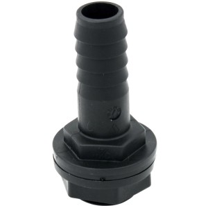 Schwarze Tankdurchführung 26,4 mm (G 3/4) mit Schlauchtülle 20 mm für Regentonnen.