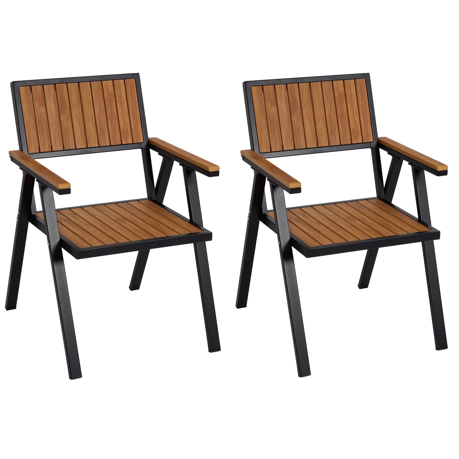 MCW Gartenstuhl J95 2er-Set Gestell Schwarz Teak