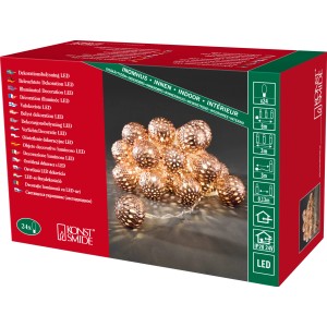Konstsmide LED-Lichterkette mit bronzefarbenen Metallbällen, 24 warmweiße Dioden für Innen.
