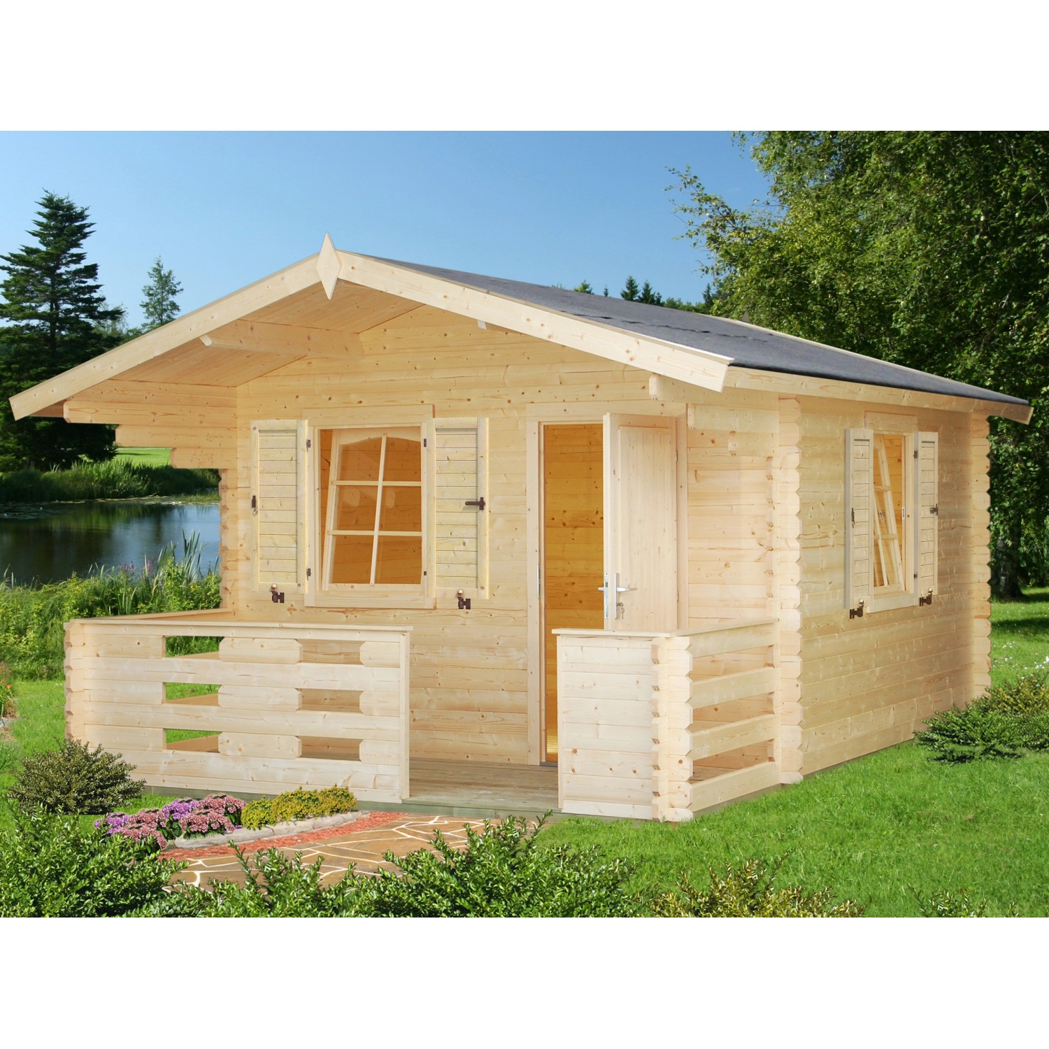 Palmako Emma Holz-Gartenhaus/Gerätehaus Natur Satteldach Unbehandelt 330 cm x 460 cm