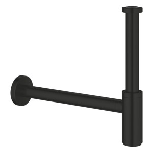 Grohe Waschtisch-Ablaufbogen in Schwarz Matt aus Messing mit Schubrosette. Eleganter Siphon für Bad.