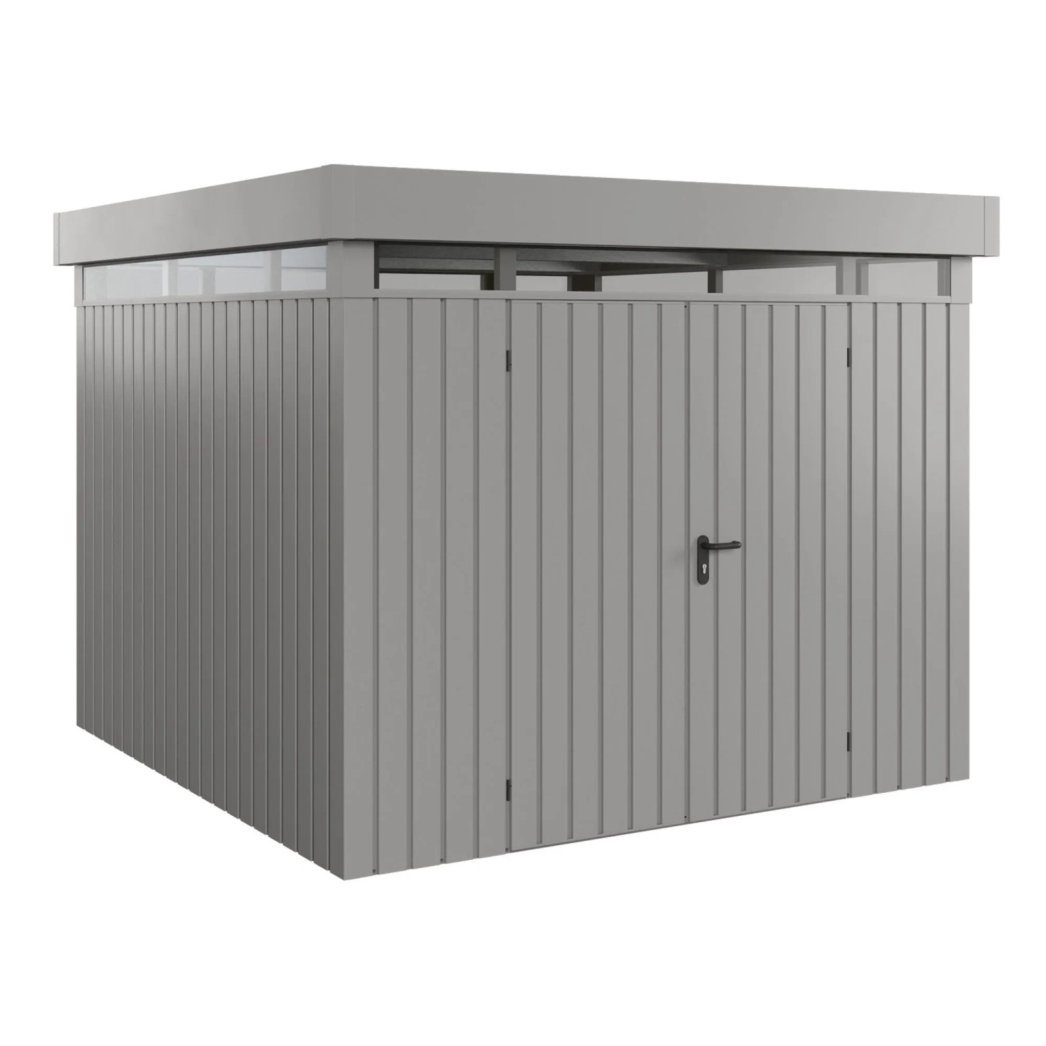 EcoStar Gerätehaus Euroline Flachdach Lichtband 277 cm x 277 cm Grau 2-flg.