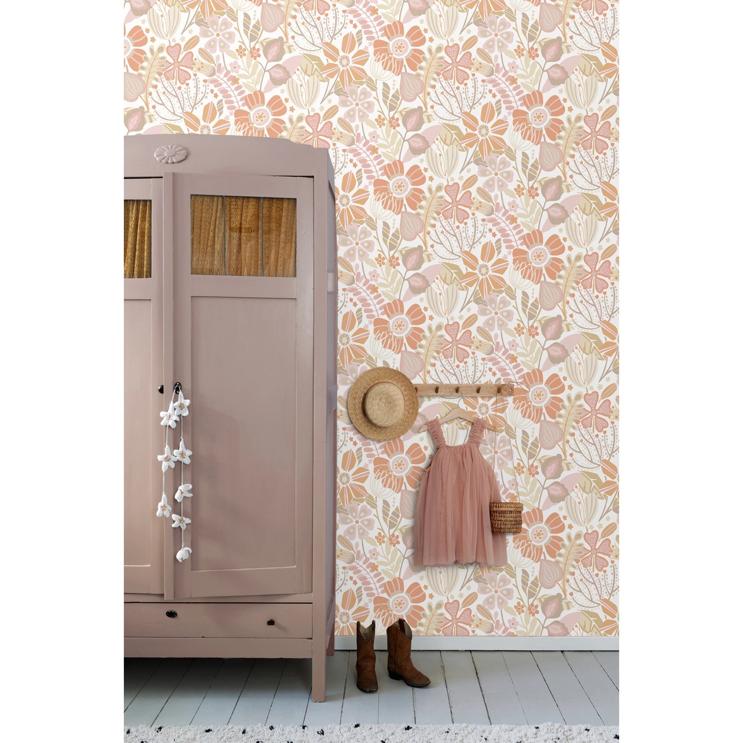 ESTAhome Tapete Blumenmuster Violettrosa Terrakotta und Beige 50 x 900 cm 1 günstig online kaufen