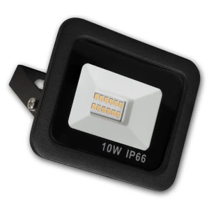 Schwarzer McShine LED Außenstrahler SLIM 10W aus Aluminium mit IP66 Schutz und neutralweißem Licht.