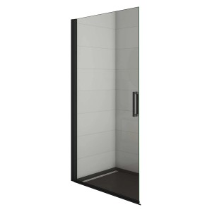 Schwarze Duschwand 95x200cm Walk-In aus 8mm Sicherheitsglas als Duschabtrennung.