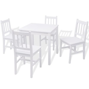 vidaXL Esstisch-Set, fünfteilig, aus weißem Pinienholz, bestehend aus Tisch und vier Stühlen.