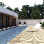 Lackiertes Sichtschutzzaunelement Faro Pinie, 90x180cm, als Gartenzaun am Pool.