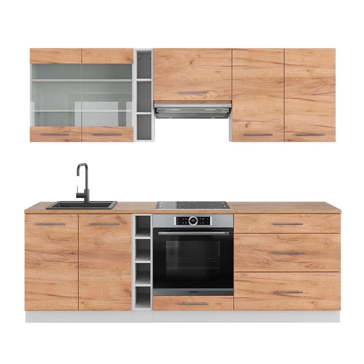 Vicco Fame-Line Küchenzeile Goldkraft Eiche/Weiß 235 cm AP Eiche günstig online kaufen