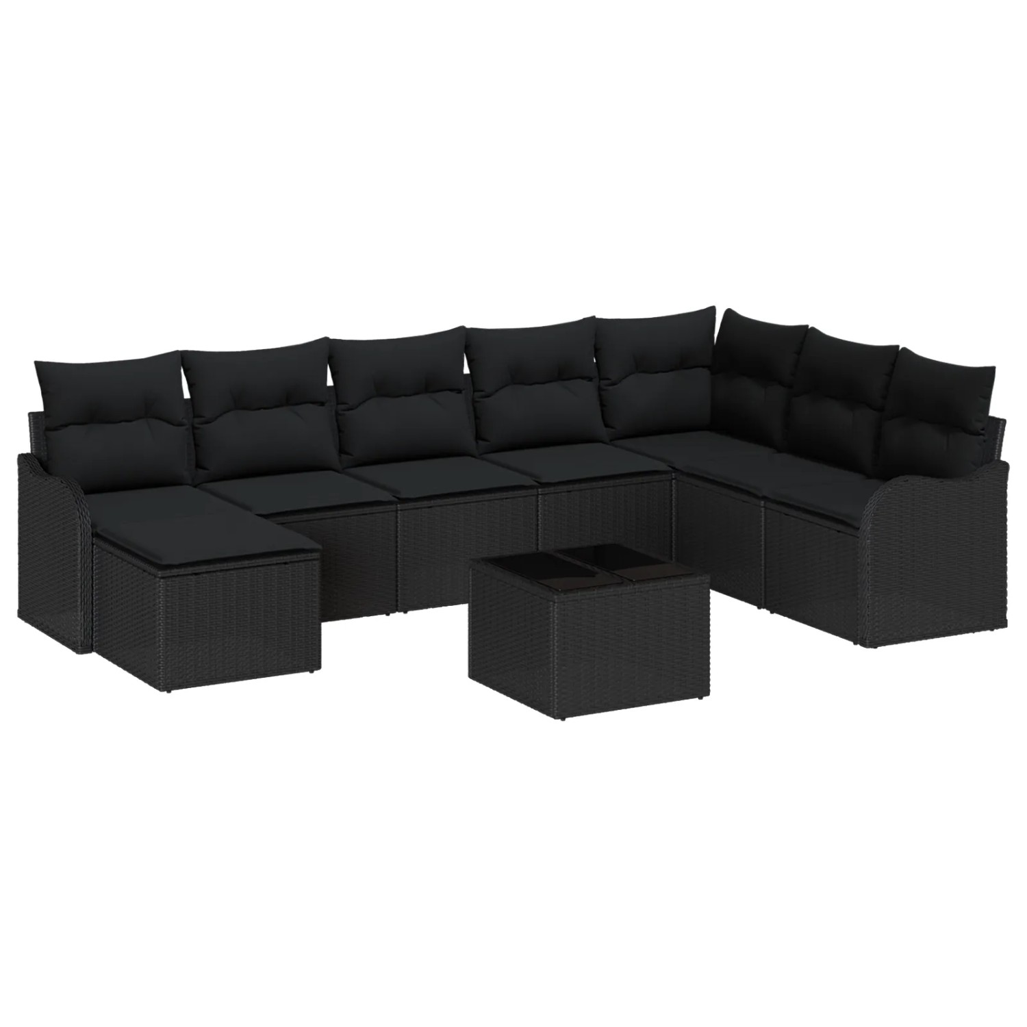 vidaXL Garten-Sofa-Set mit Kissen 9-Tlg Schwarz Poly Rattan 3354502