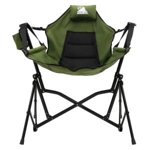 Faltbarer Camping-Schaukelstuhl in Khaki mit Stahlgestell für Camping & Freizeit.
