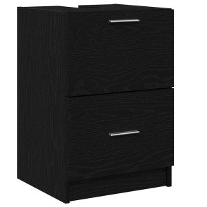 vidaXL Badezimmerschrank in Schwarz Eichen-Optik mit zwei Schubladen und silbernen Griffen.