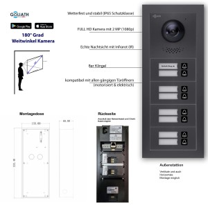 Goliath IP Video Türsprechanlage für 8 Familien in Anthrazit mit 7 Zoll Monitor und App Steuerung.