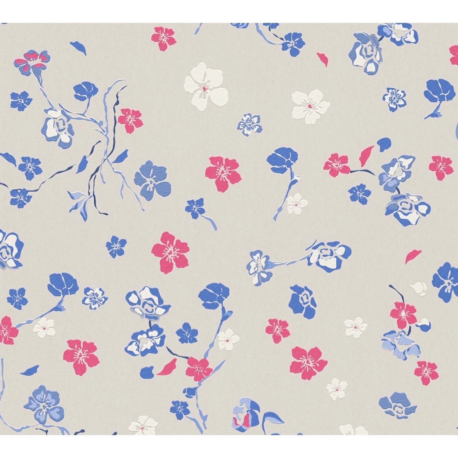 Bricoflor Moderne Blumentapete in Grau Blau Pink Florale Tapete mit Blümche günstig online kaufen