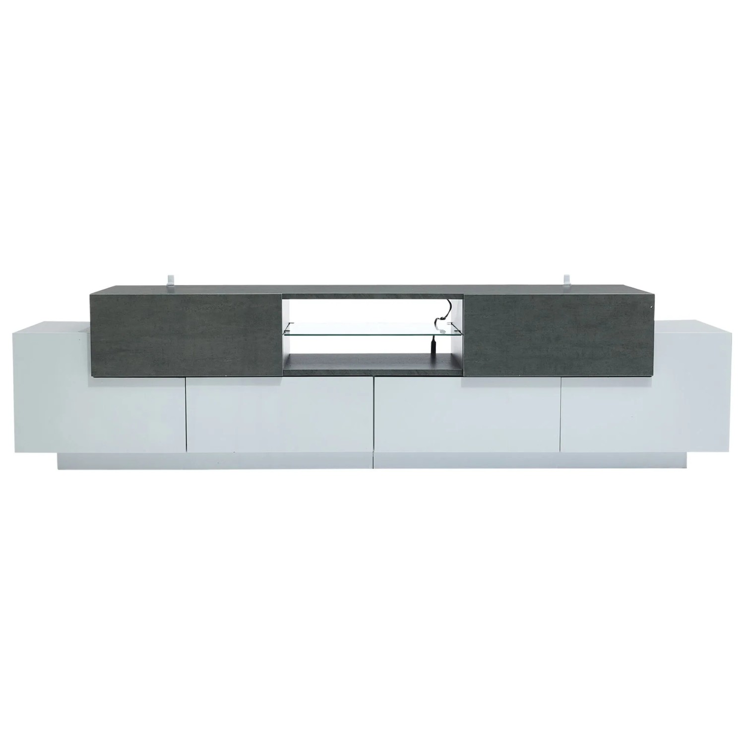 okwish TV Schrank mit LED Glas Stauraum Wohnzimmer Schlafzimmer 160x40x42cm Weiß Grau