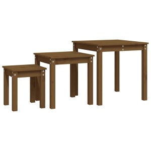 Satztische 3er Set, honigbraun, Kiefer Massivholz. Beistelltische für Wohnzimmer oder Schlafzimmer.