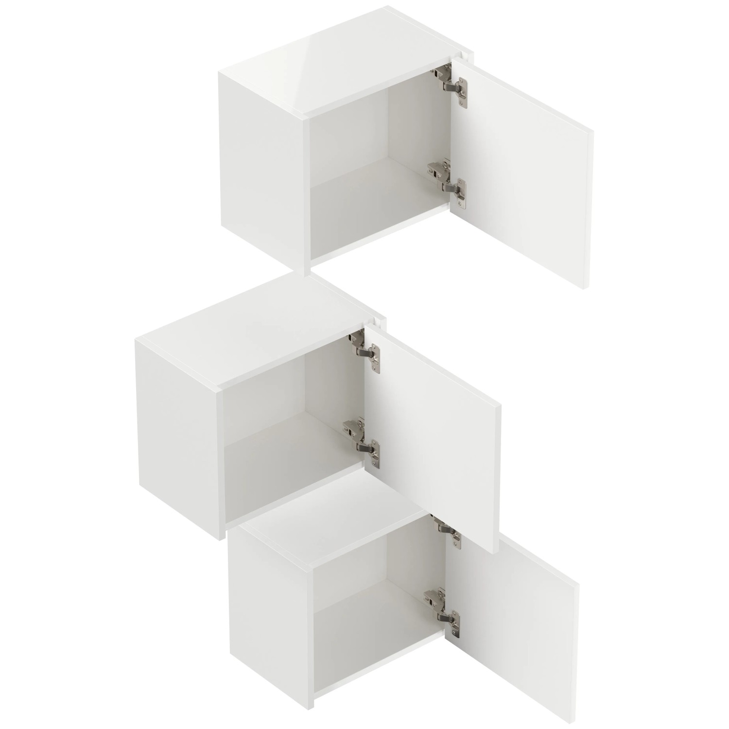Posseik Badschrank-Set Limes, 3 weiße Hängeschränke mit hochglänzender Oberfläche und variabler Montage.
