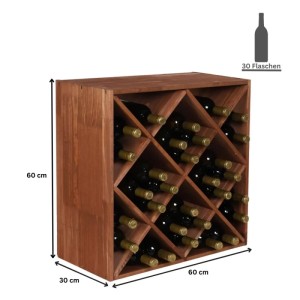 Weinregal Vincellar Modul aus Kiefernholz, braun geölt, für 30 Flaschen. Modulares System, erweiterbar.